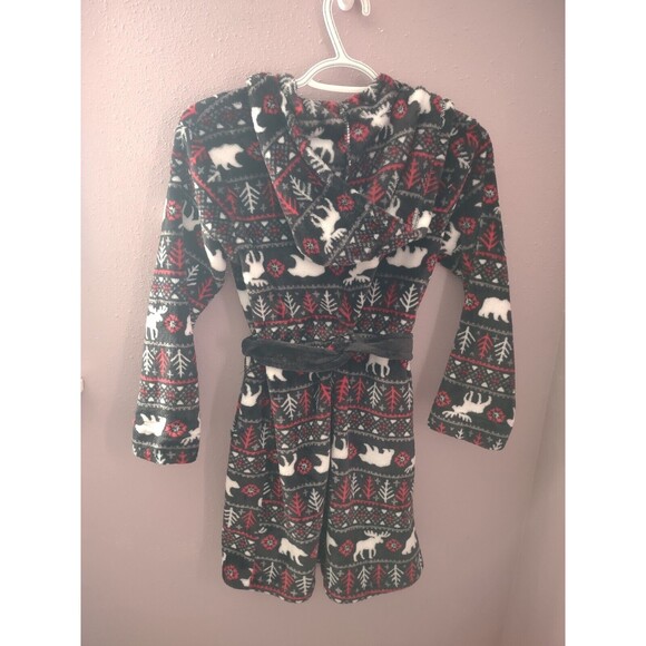 Cuddl Duds Kid's Moose Polar Bear Xmas Hooded Belted Robe Loungewear Size M 8/10 - Picture 6 of 9